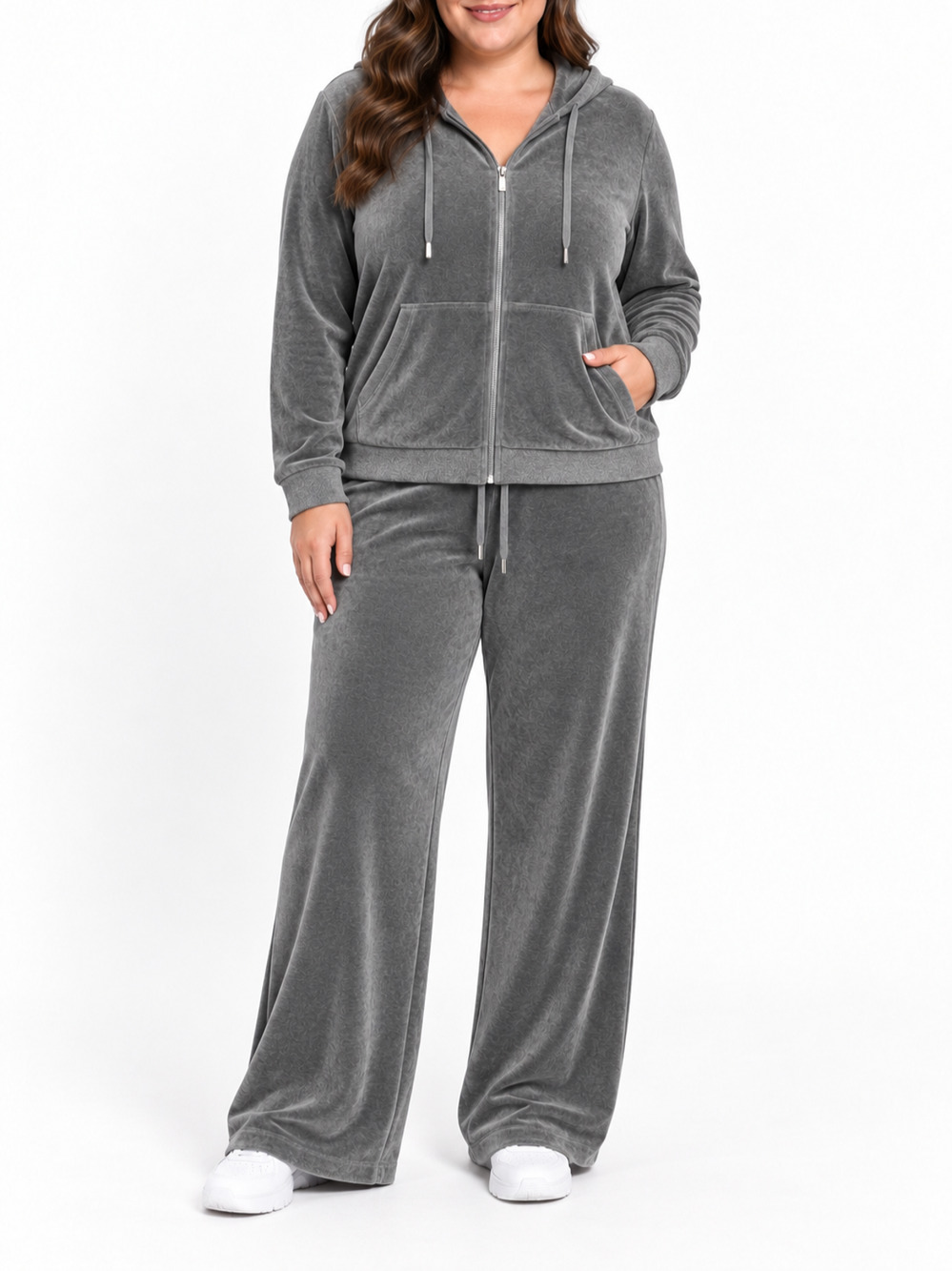 Royale Lady 2X Charcoal Velour Tracksuit Hoodie Wide Leg Pants Set NWT Y2K